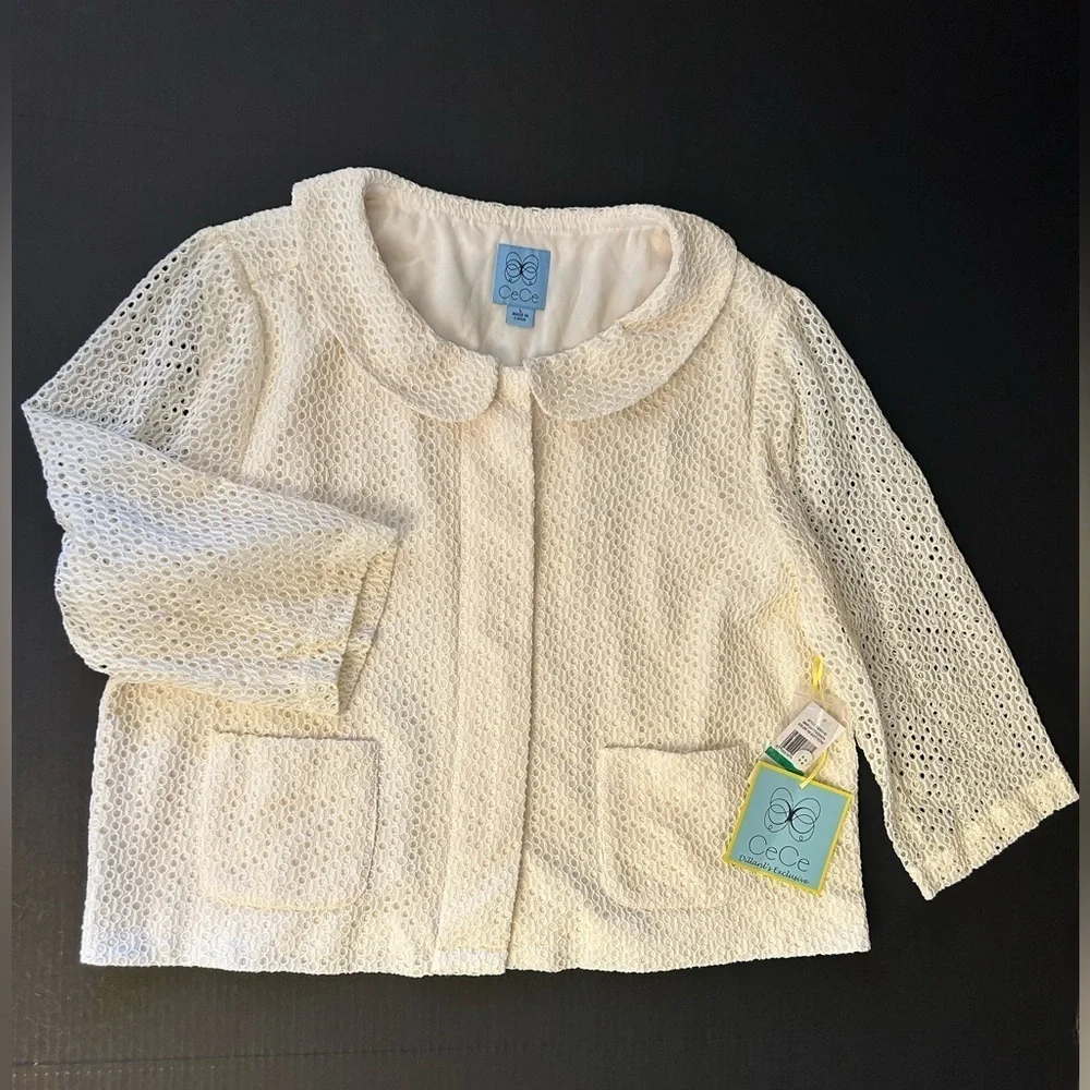 CeCe Cream Lace Jacket blazer with Collar Dillards exclusive  NWT Sz-L. K7 - Picture 4 of 10